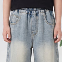 Boys Light Blue Embroidered Relaxed Fit Denim Shorts Shorts