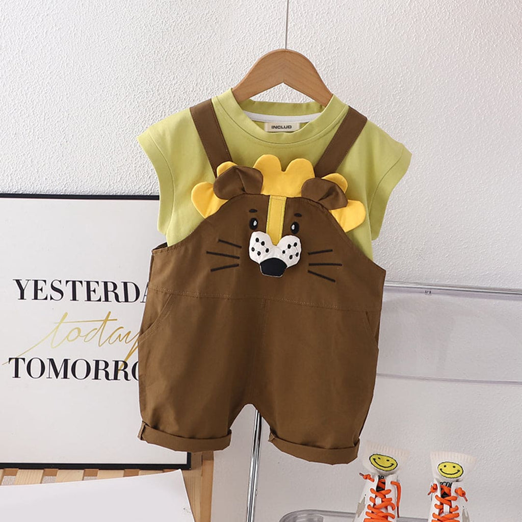 Boys Sleeveless T-Shirt With Lion Applique Dungaree
