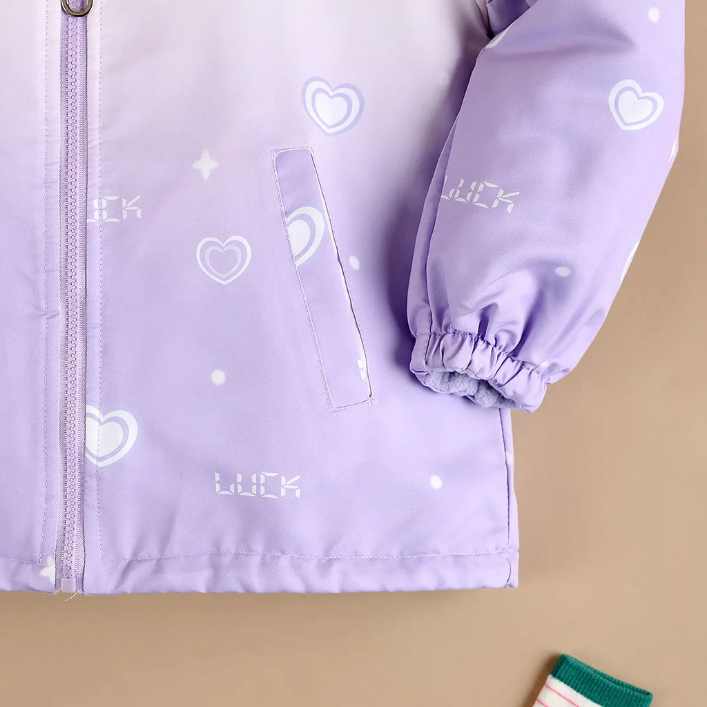 Girls Purple Heart Printed Reversible Hooded Zipper Jacket Coats & Jackets