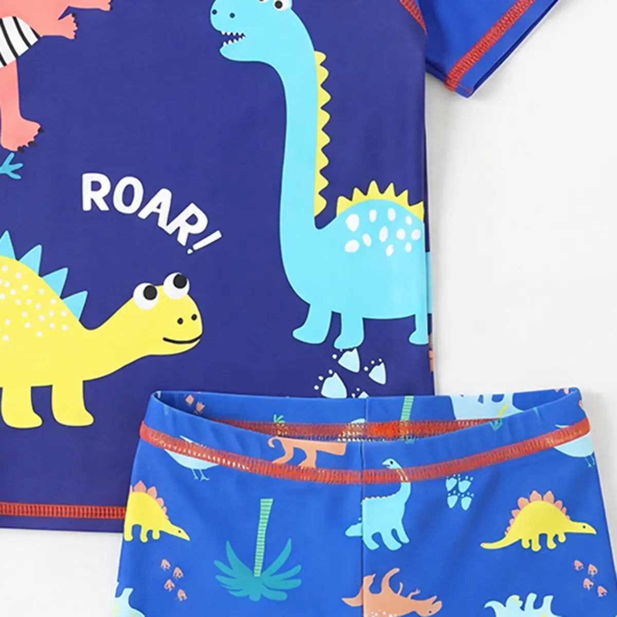 Boys Blue Dinosaur Printed T-Shirt With Shorts Swimwear Sets Beachwear