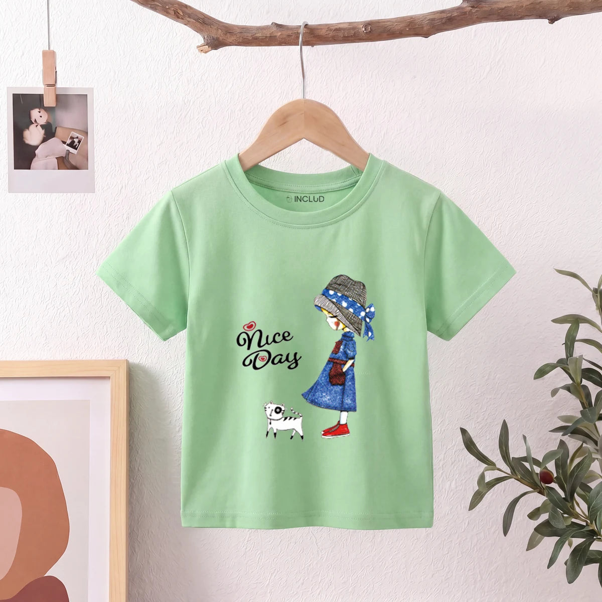 Girls Green Nice Day Typography Print Short Sleeve T-Shirt Tshirts Green 1-2 Y