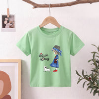 Girls Green Nice Day Typography Print Short Sleeve T-Shirt Tshirts Green 1-2 Y