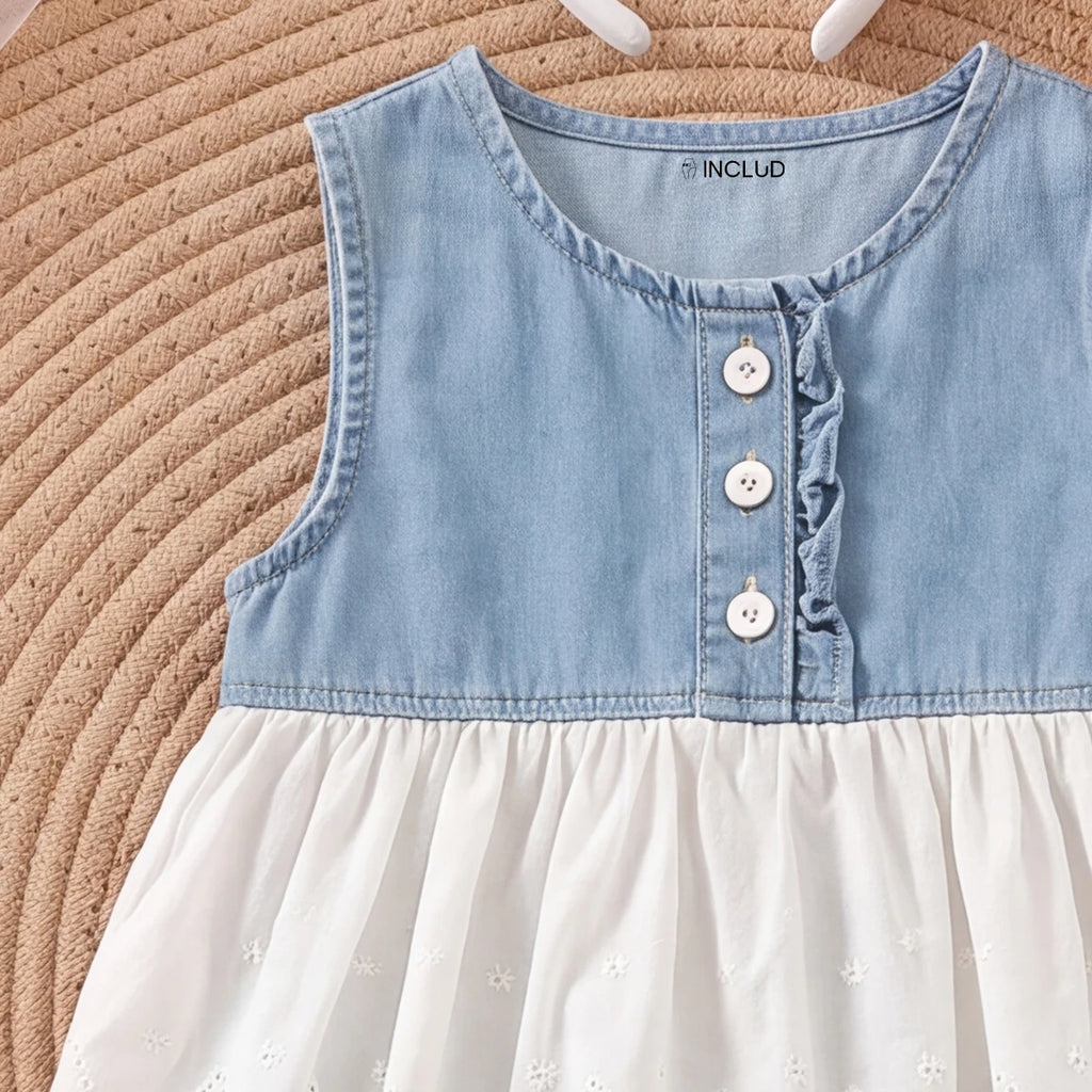 Girls Blue Schiffli Peplum Top With Denim Pants Sets 2 pc. Sets