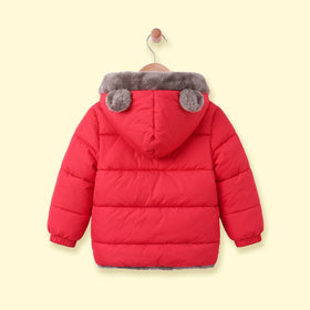 Boys Red Bear Ear On Hood Zip-up Puffer Jacket Coats & Jackets