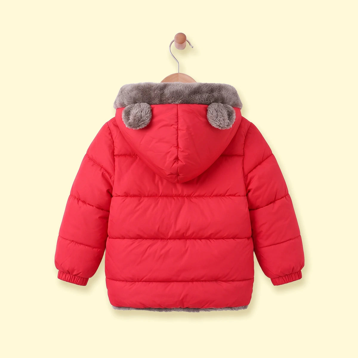 Boys Red Bear Ear On Hood Zip-up Puffer Jacket Coats & Jackets