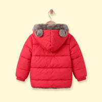Boys Red Bear Ear On Hood Zip-up Puffer Jacket Coats & Jackets