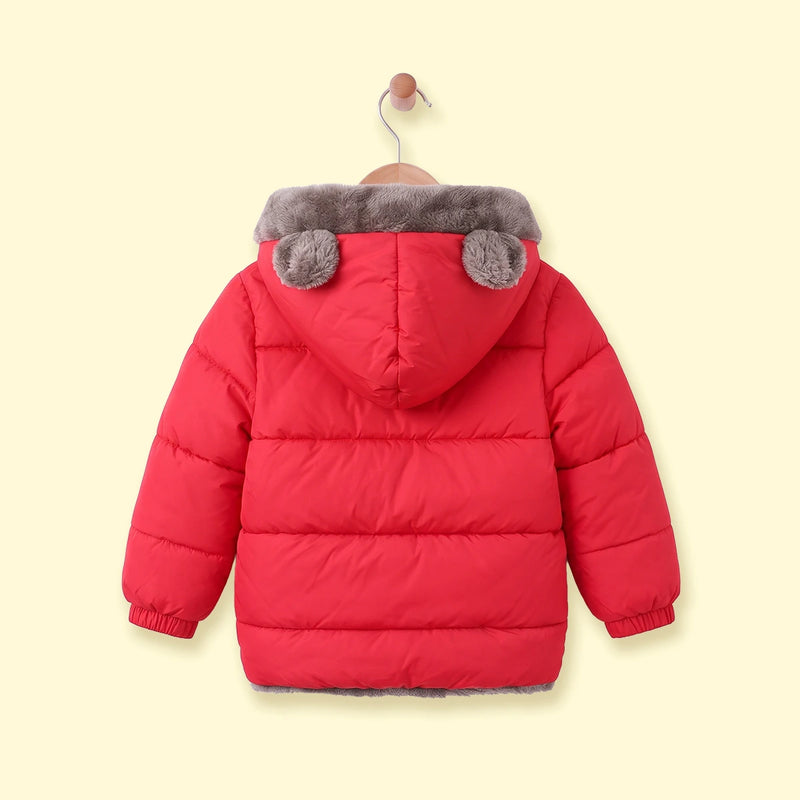 Boys Red Bear Ear On Hood Zip-up Puffer Jacket Coats & Jackets