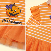 Girls Orange My First Halloween Print Fit & Flare Dress Casual Dresses