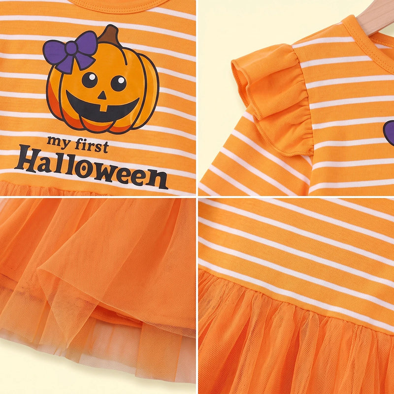 Girls Orange My First Halloween Print Fit & Flare Dress Casual Dresses