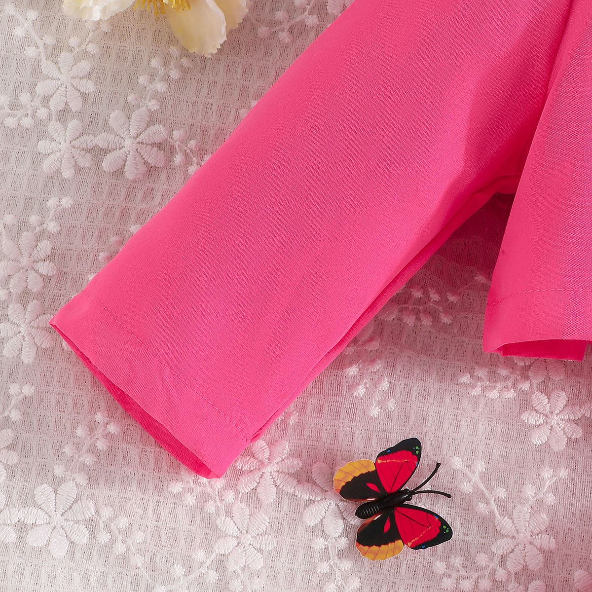 Girls Dark Pink Solid Blazer Shrug With Butterfly Applique Tulle Overlay Fit And Flared Dress Casual Dresses