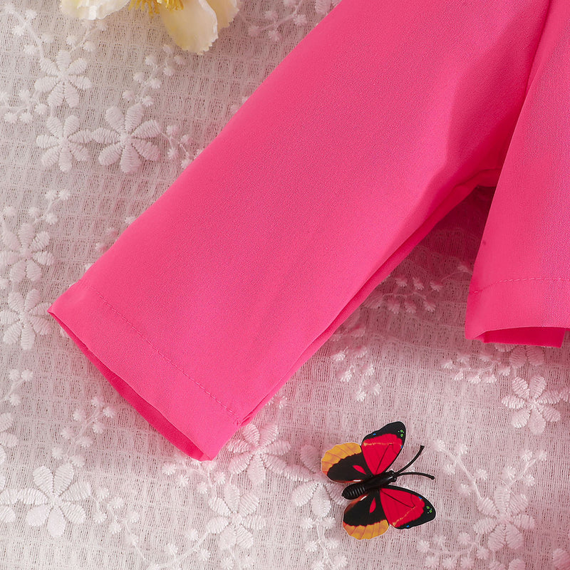 Girls Dark Pink Solid Blazer Shrug With Butterfly Applique Tulle Overlay Fit And Flared Dress Casual Dresses