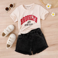 Boys Off White Typographic Print Short Sleeve T-Shirt With Denim Shorts Sets 2 pc. Sets Off White 3-4 Y
