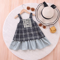 Girls Light Blue Sleeveless Checked A-line Dress Casual Dresses Light Blue 1-2 Y