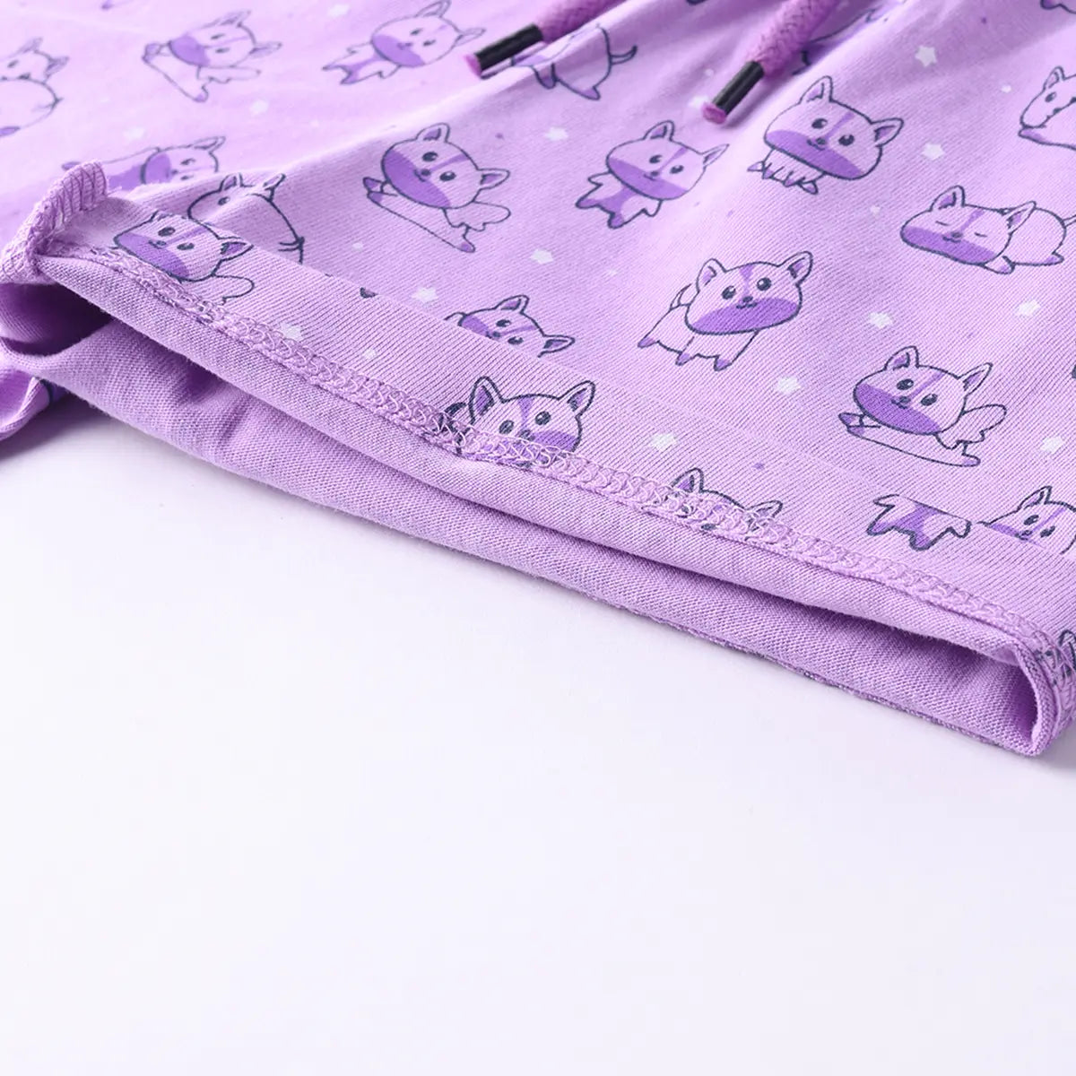 Girls Lilac Animal Graphic Short Sleeve Top With Printed Shorts Sets Sets