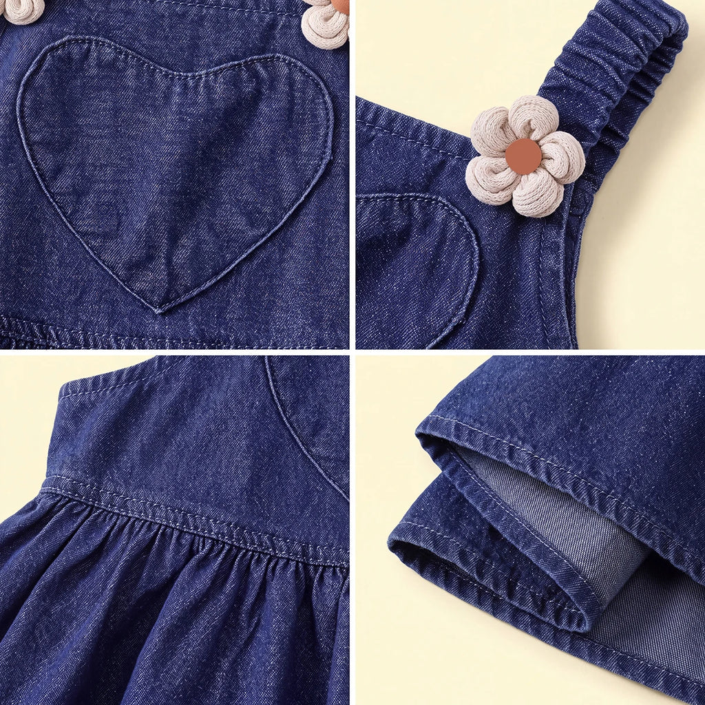 Girls Dark Blue Sleeveless Pinafore Dress Casual Dresses