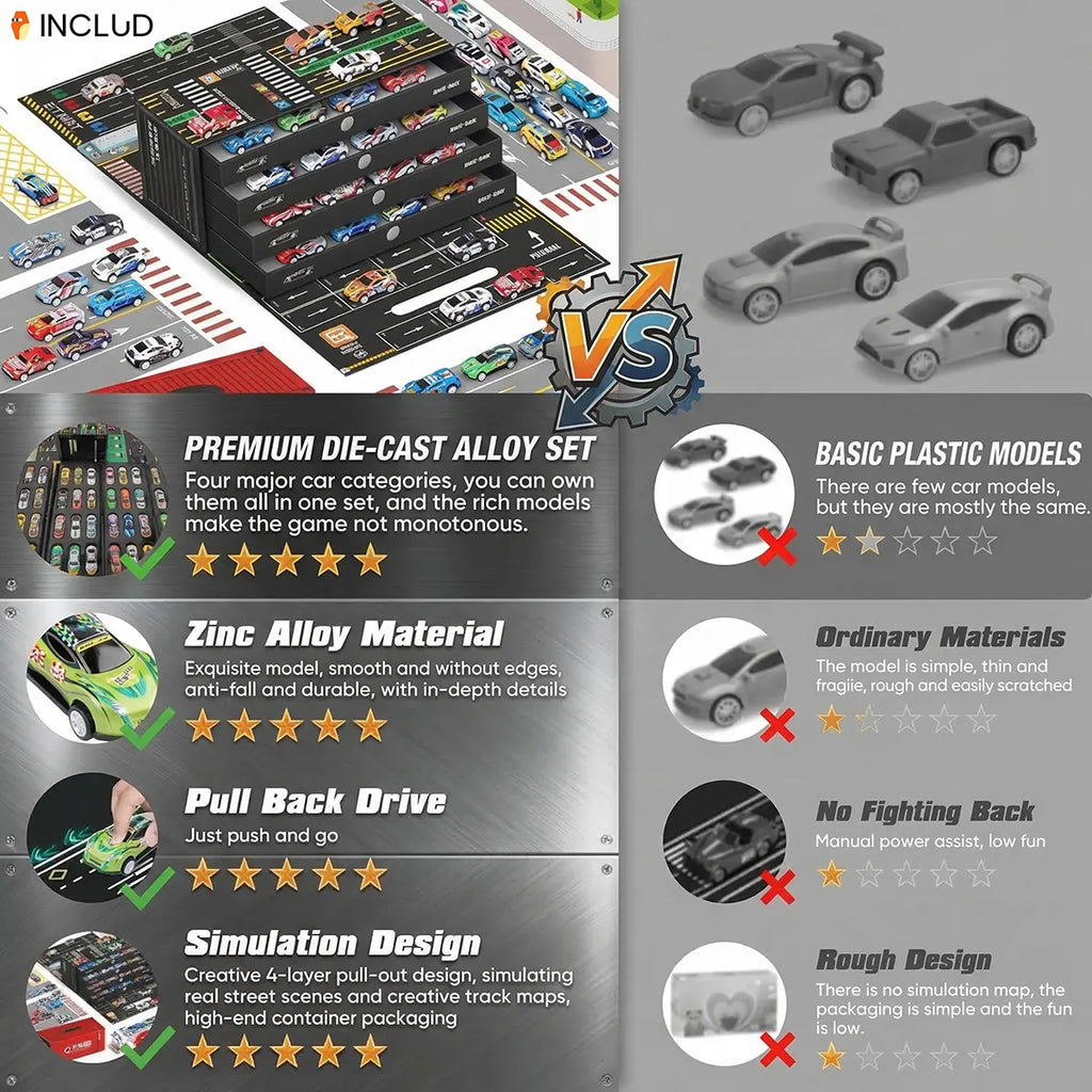 Kids 48-Piece Die-Cast Pull-Back Mini Cars Set Trending Accessories