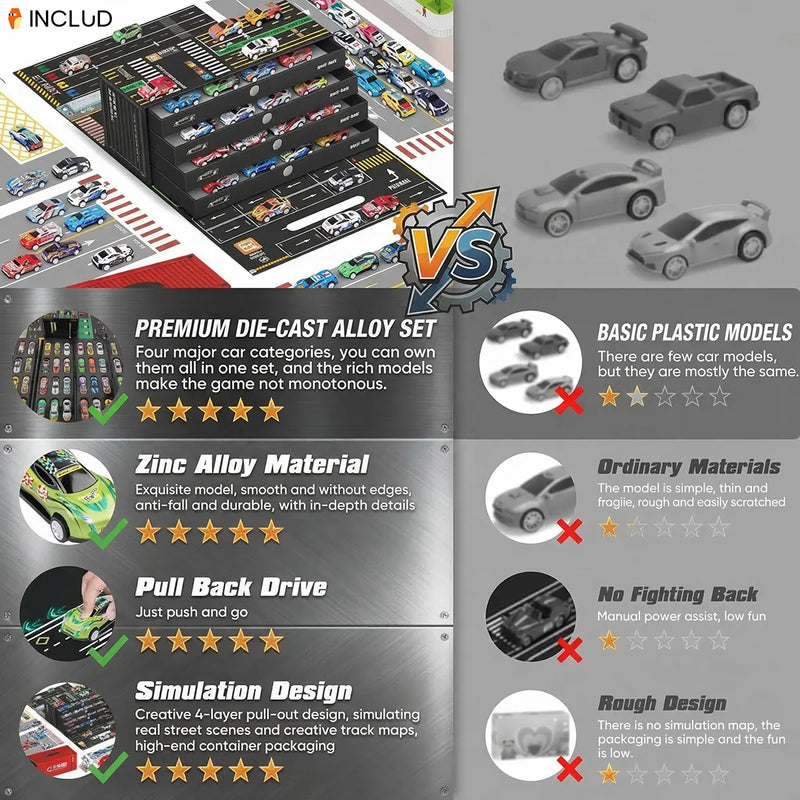 Kids 48-Piece Die-Cast Pull-Back Mini Cars Set Trending Accessories