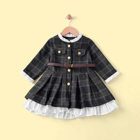 Girls Black Checked Long Sleeve Fit & Flare Dress Casual Dresses Black 1-2 Y