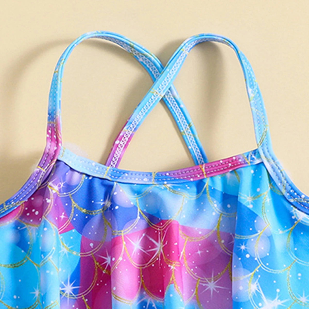 Girls Blue Abstract Printed top With Briefs Swimwear Sets Sets