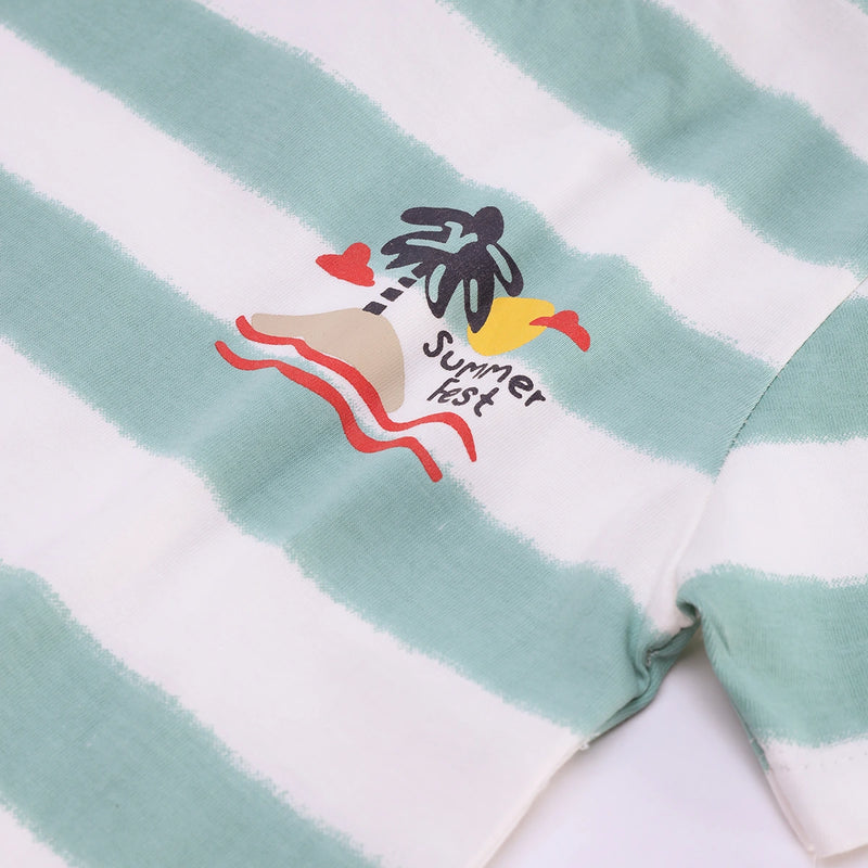Boys Green Tropical Palm Print T-Shirt With Shorts Sets 2 pc. Sets