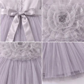 Girls Grey Floral Applique Fit & Flare Party Dress Party Dresses