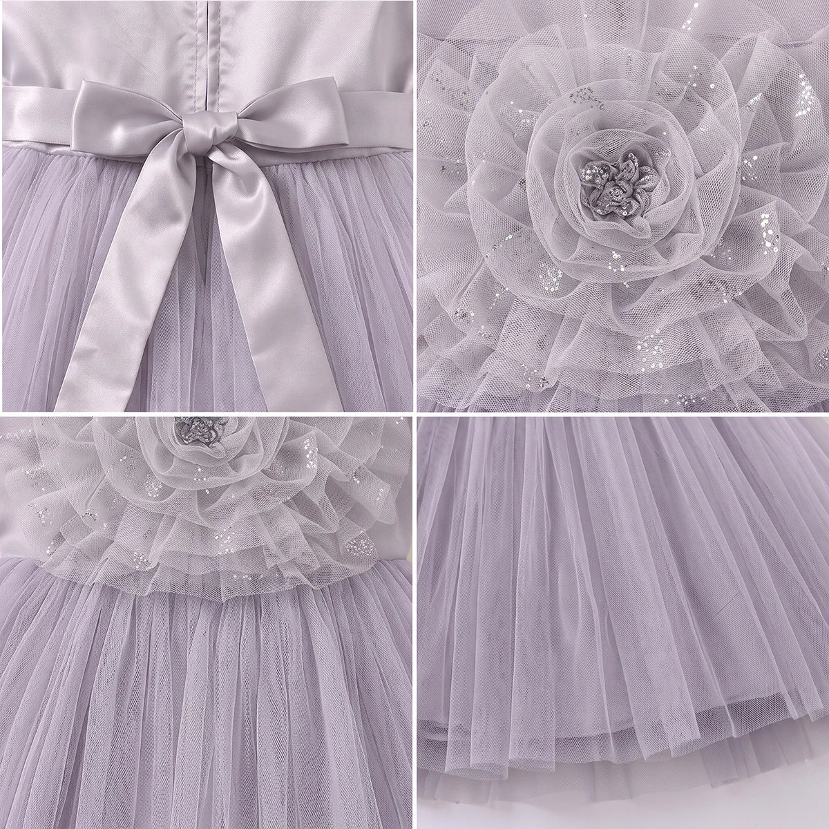 Girls Grey Floral Applique Fit & Flare Party Dress Party Dresses