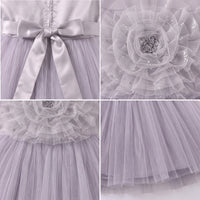 Girls Grey Floral Applique Fit & Flare Party Dress Party Dresses