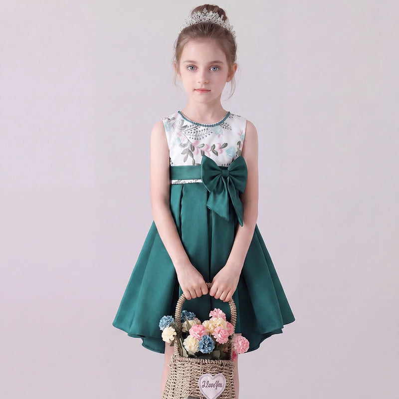 Girls Green Embroidered Sleeveless High-Low Party Wear Dress Party Dresses Green 3-4 Y