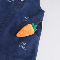 Girls Yellow Applique Printed T-Shirt With Denim Dungaree and Diaper Cover Sets 3 pc. Sets