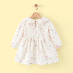 Girls Pink Peter Pan Collar Floral Print A-Line Dress Casual Dresses