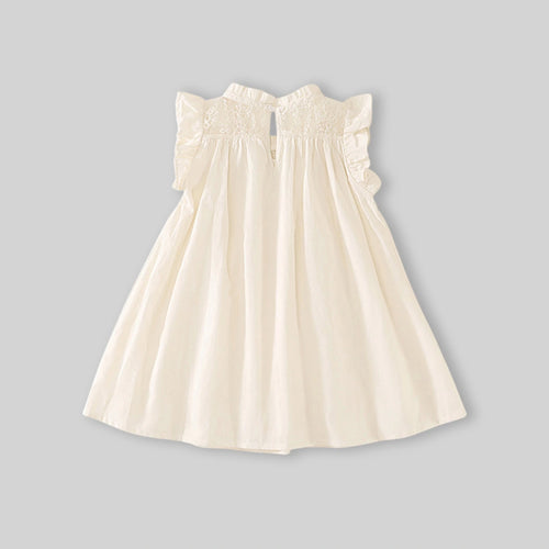 Girls Off-White Embroidered Smocked Sleeveless Fit & Flare Dress Casual Dresses
