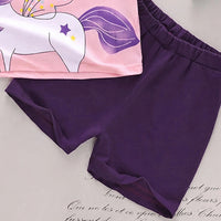 Girls Light Pink Unicorn Print Short Sleeve T-Shirt With Shorts Sets 2 pc. Sets