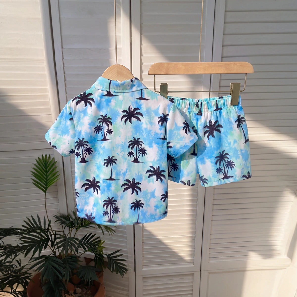Boys Blue Tropical Print Short Sleeve Shirt With Shorts Sets 2 pc. Sets