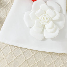 Girls White Sleeveless A-line Dress With Large 3D Flowers Applique Casual Dresses