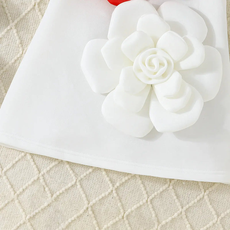 Girls White Sleeveless A-line Dress With Large 3D Flowers Applique Casual Dresses