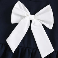 Girls Navy Blue Bow Applique Flutter Sleeve Fit & Flare Dress Casual Dresses
