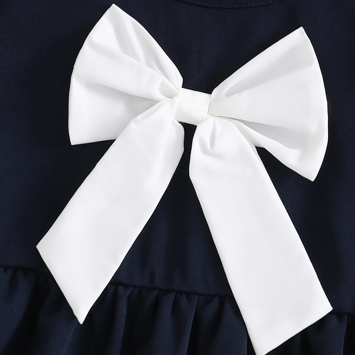 Girls Navy Blue Bow Applique Flutter Sleeve Fit & Flare Dress Casual Dresses