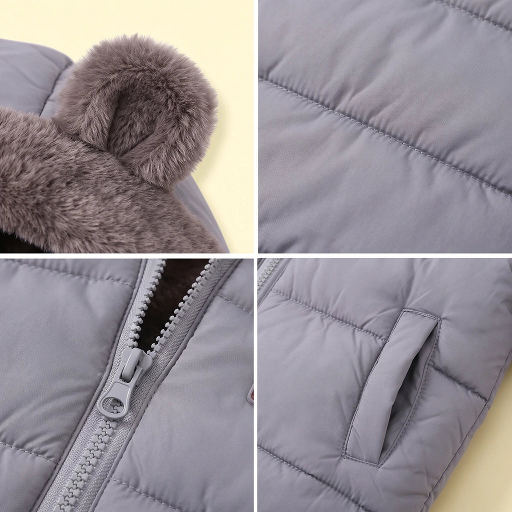 Boys Grey Bear Ear On Hood Zip-up Puffer Jacket Coats & Jackets