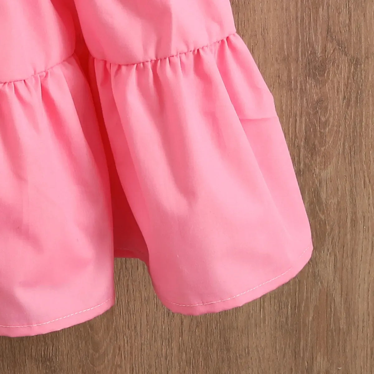 Girls Pink Embellished Puff Sleeve Tiered Dress Casual Dresses