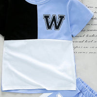 Boys Light Blue Colourblocked Short Sleeve T-Shirt With Shorts Sets 2 pc. Sets
