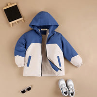 Boys Blue Solid Hooded Zipper Jacket Coats & Jackets