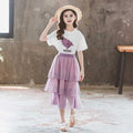 Girls Short Sleeve Graphic Print T-Shirt With Long Skirt Set 2 pc. Sets White 3-4 Y 