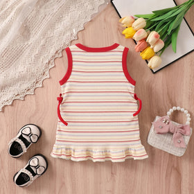 Girls Multicolor Sleeveless Striped Dress Casual Dresses