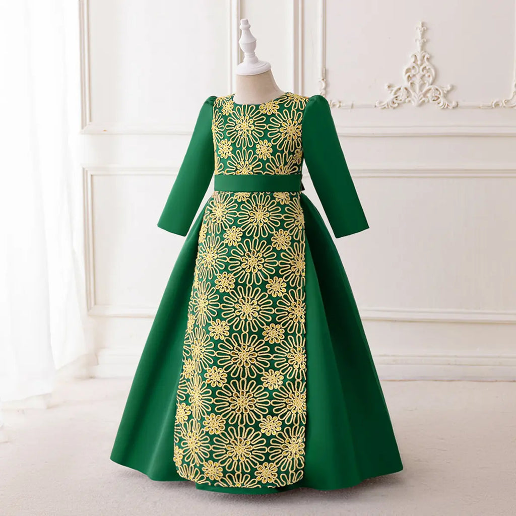 Girls Green Floral Embroidered Fit & Flare Dress Casual Dresses