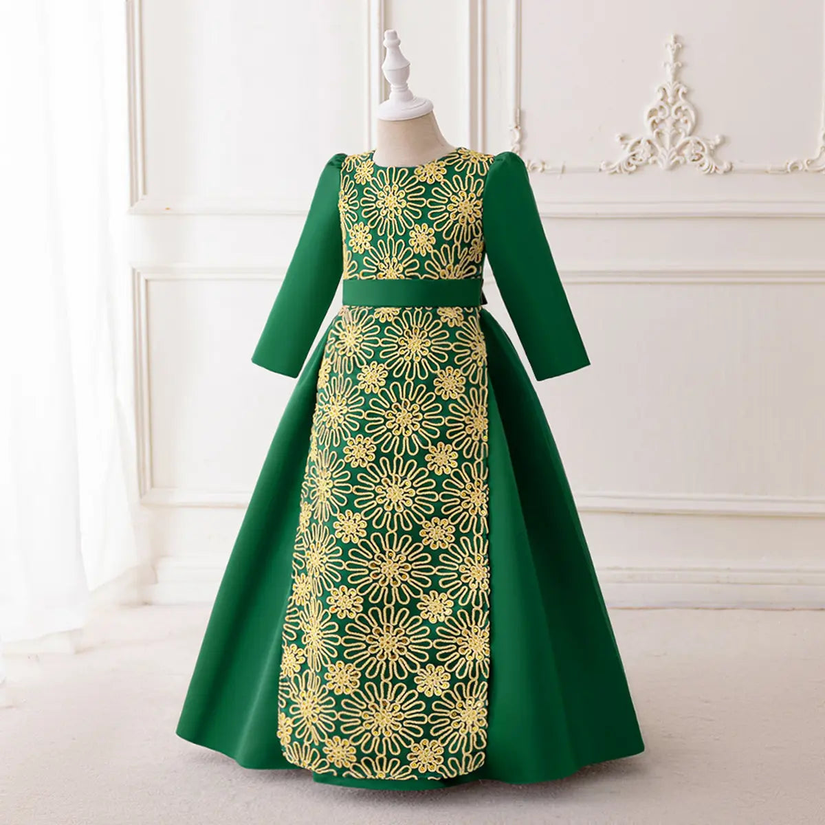 Girls Green Floral Embroidered Fit & Flare Dress Casual Dresses