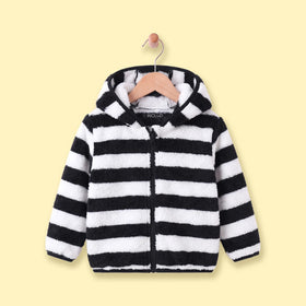 Boys Black Fleece Striped Hooded Zip-up Jacket Coats & Jackets Black 1-2 Y