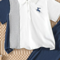 Boys Multicolor Short Sleeves Polo T-Shirt With Bottom Elasticated Pants Set 2 pc. Sets