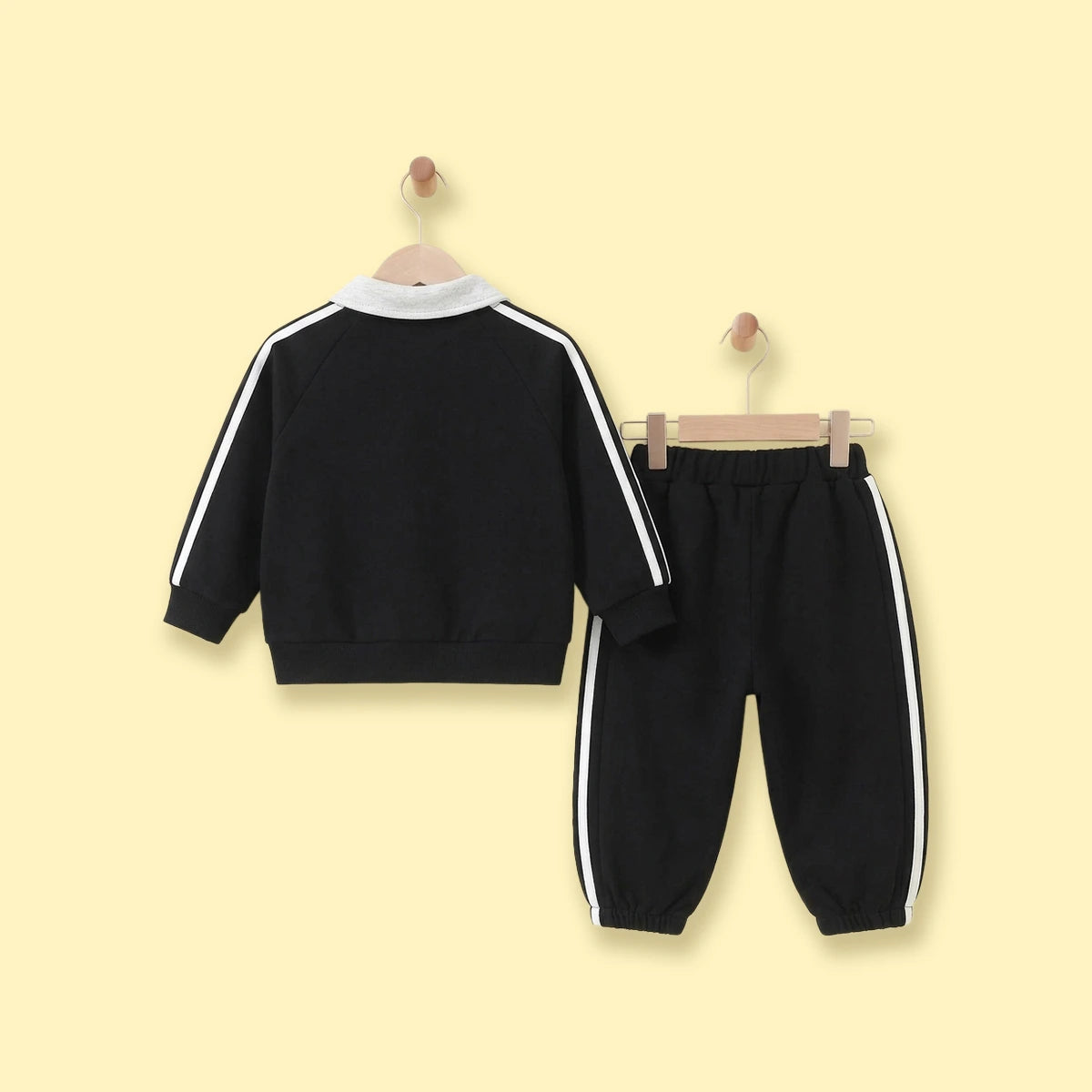 Boys Black Striped Polo Collar Sweatshirt & Pants Co-ord Sets Sets