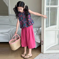 Girls Sleeveless Floral Print Top With Pants Set Sets   