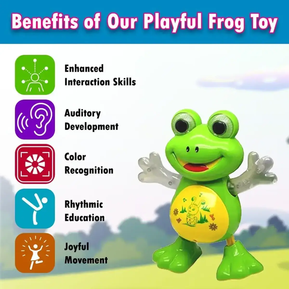 Kids Green Dancing Frog Toy with Flashing Lights & Music Trending Accessories